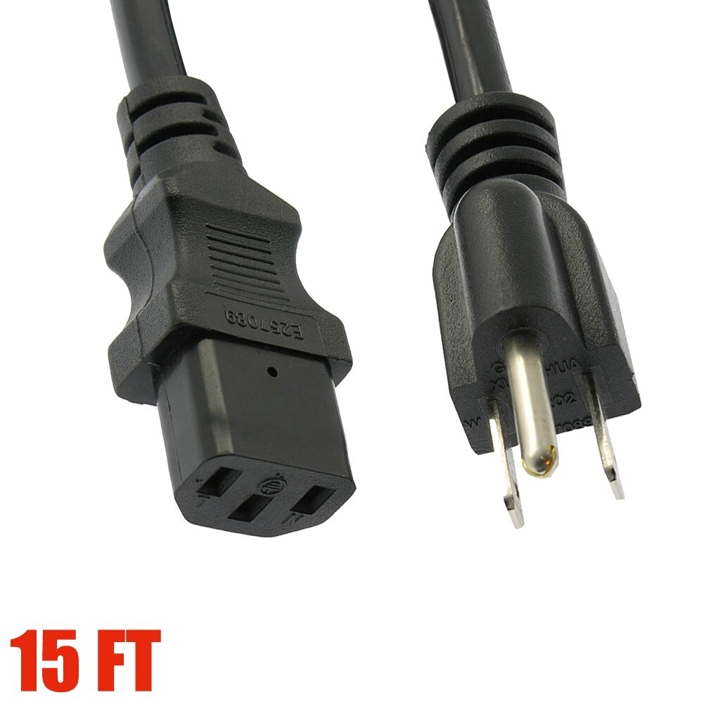 15FT NEMA 5-15P to IEC C13 AC Power Cord Cable US Plug PC Desktop Computer 16AWG