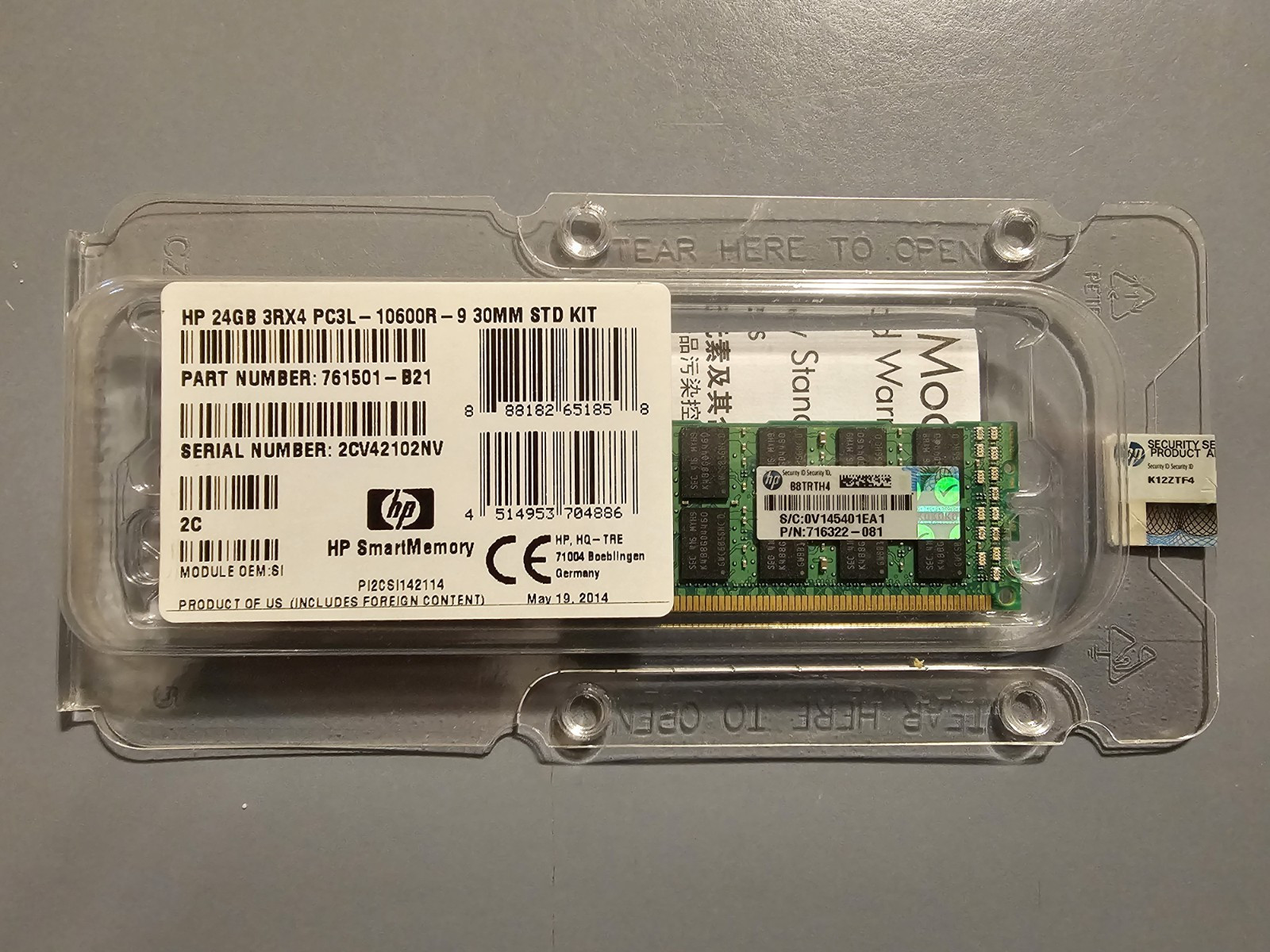 761501-B21 HP 24GB PC3-10600 DDR3-1333MHz ECC Memory 716322-081 (Factory Sealed)