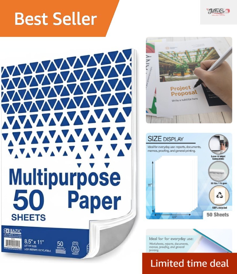 Eco-Friendly 50 Sheets of Acid-Free 8.5" x 11" White Paper - Versatile Printing