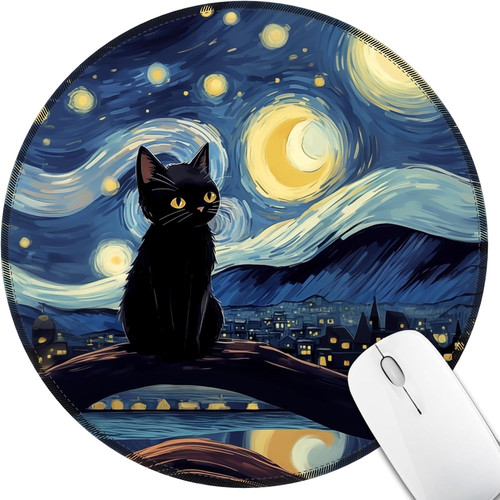 Black Cat Mouse Pad for Desk, Starry Night Small Cute 