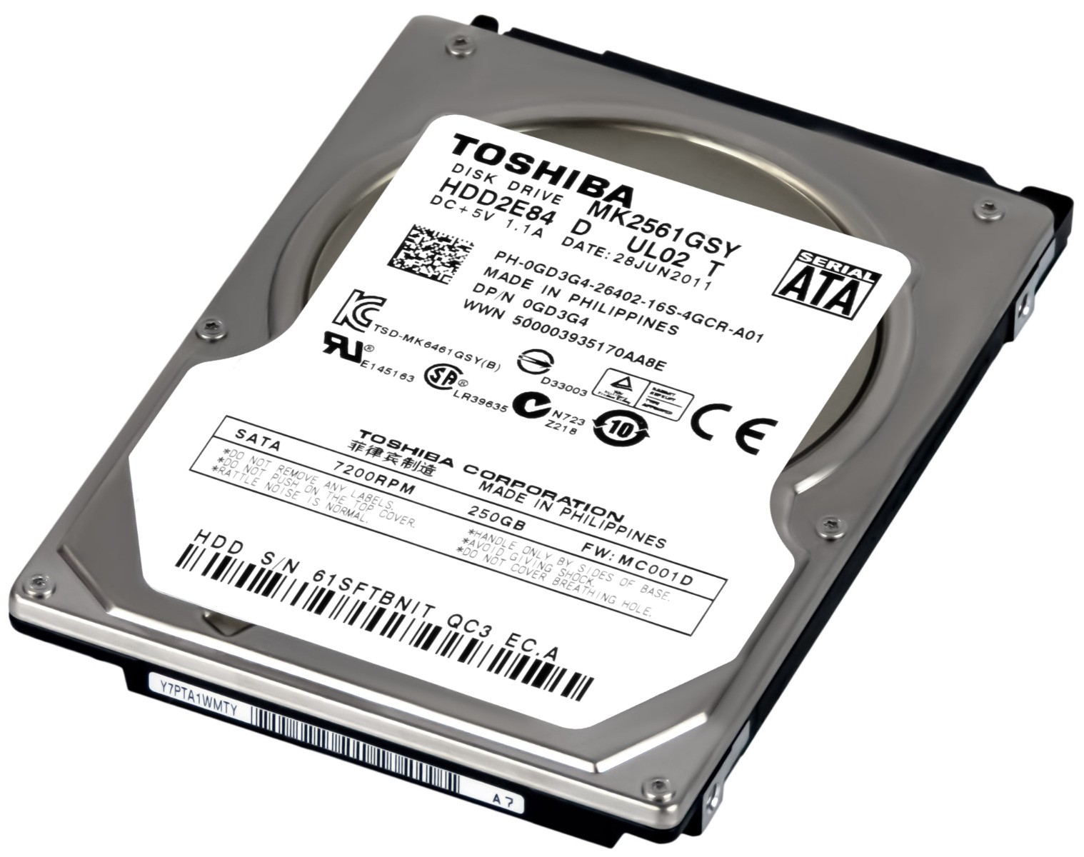 HARD DRIVE TOSHIBA MK2561GSY 250GB 7.2K 16MB SATA II 2.5''