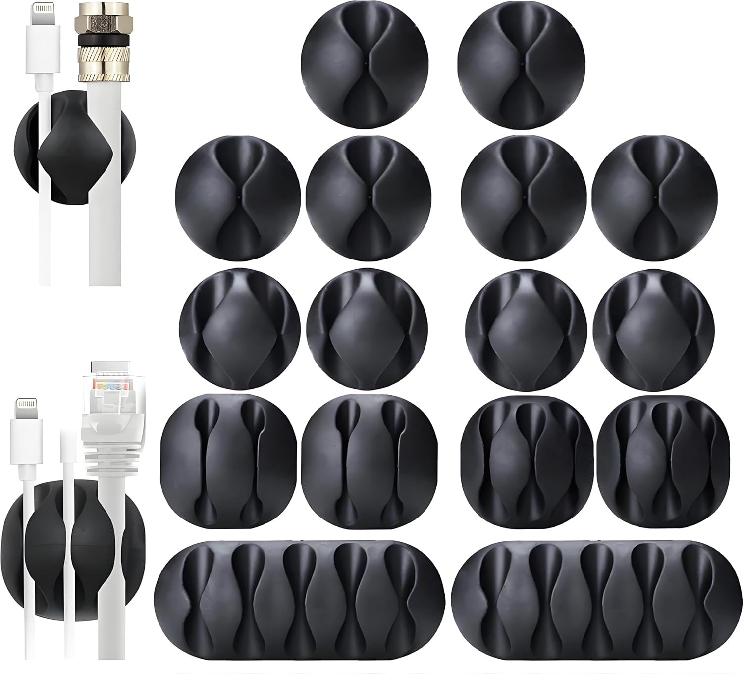 Cord Organizer, Cord Holder, Cable Clips, self Adhesive, 16 pcs (Black)