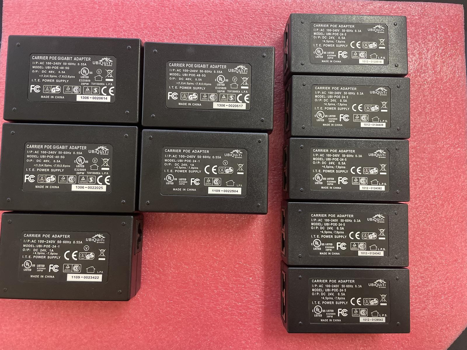 UBIQUITI LOT OF POE ADAPTERS, 5x UBI-POE-24-1, 5x UBI-POE-24-5
