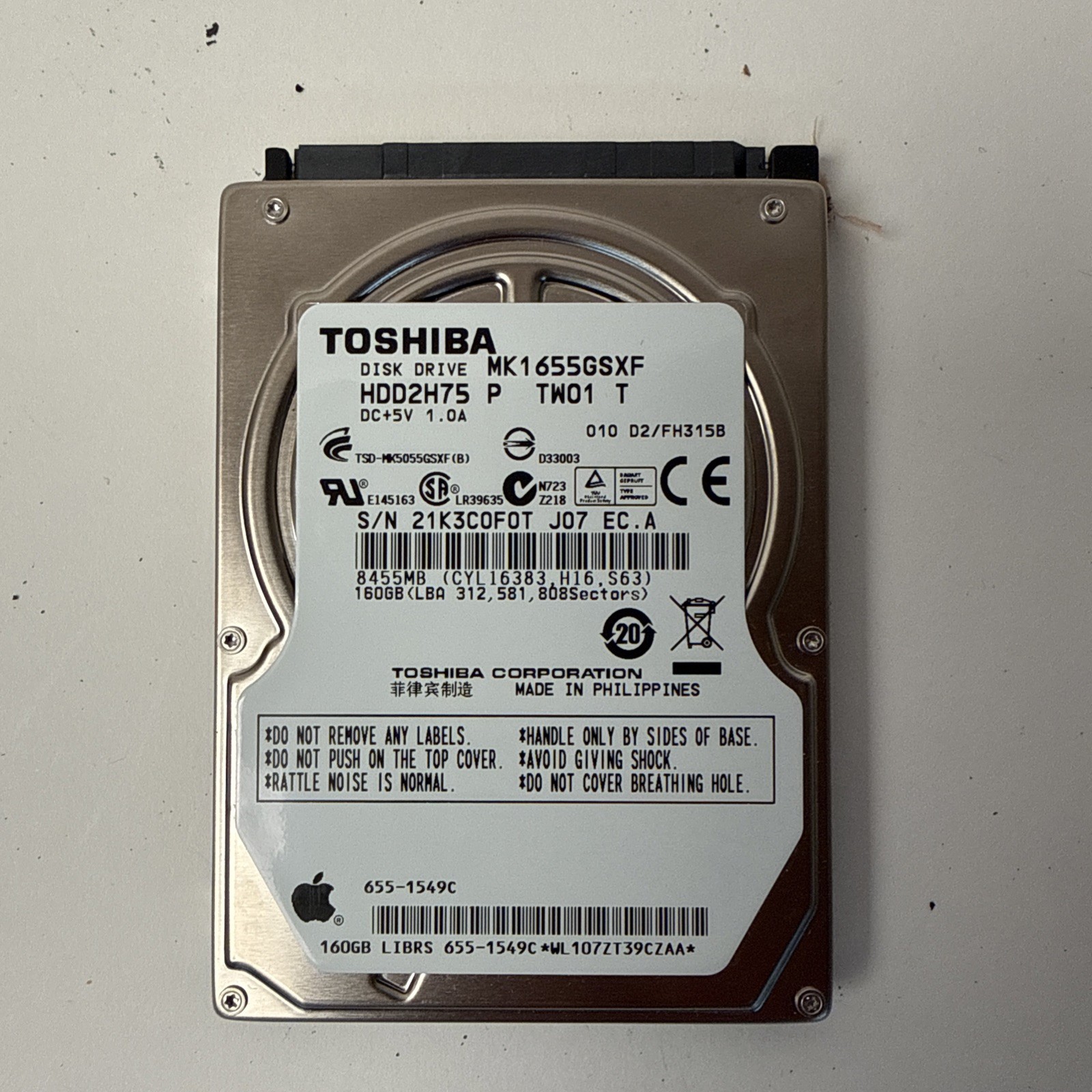 Toshiba MK1655GSXF 160GB 2.5" SATA Laptop Hard Drive HDD HDD2H75