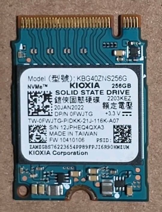 KIOXIA / DELL 256GB PCIe 3.0 NVMe M.2 SSD SOLID STATE HARD DRIVE - KBG40ZNS256G`