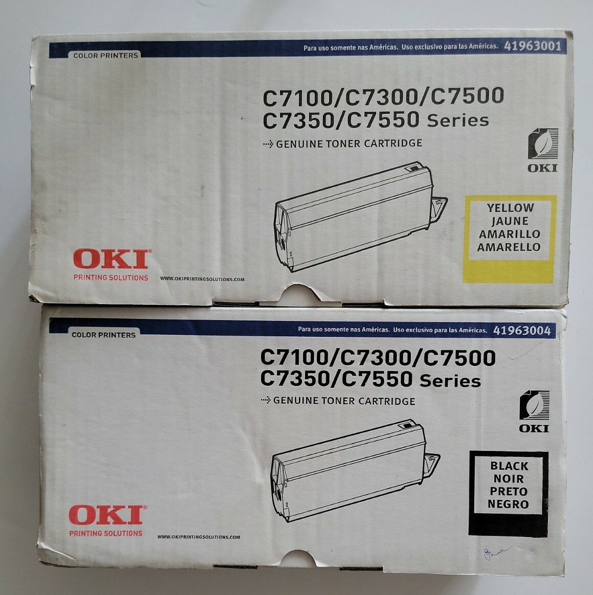 OKI Data Black & Yellow C7100/7300/7500/7350/7550  Toner - 41963004 & 41963001