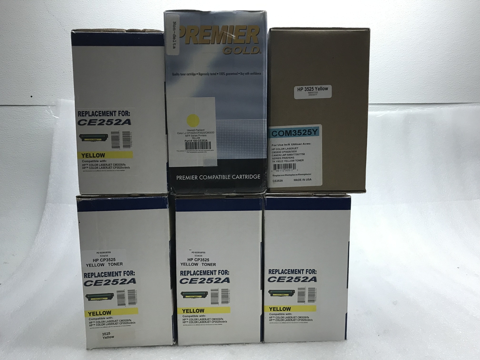 Lot of 6 CE252A Yellow Toner Compatible for HP LaserJet CM3530 CM3530fs CP3525