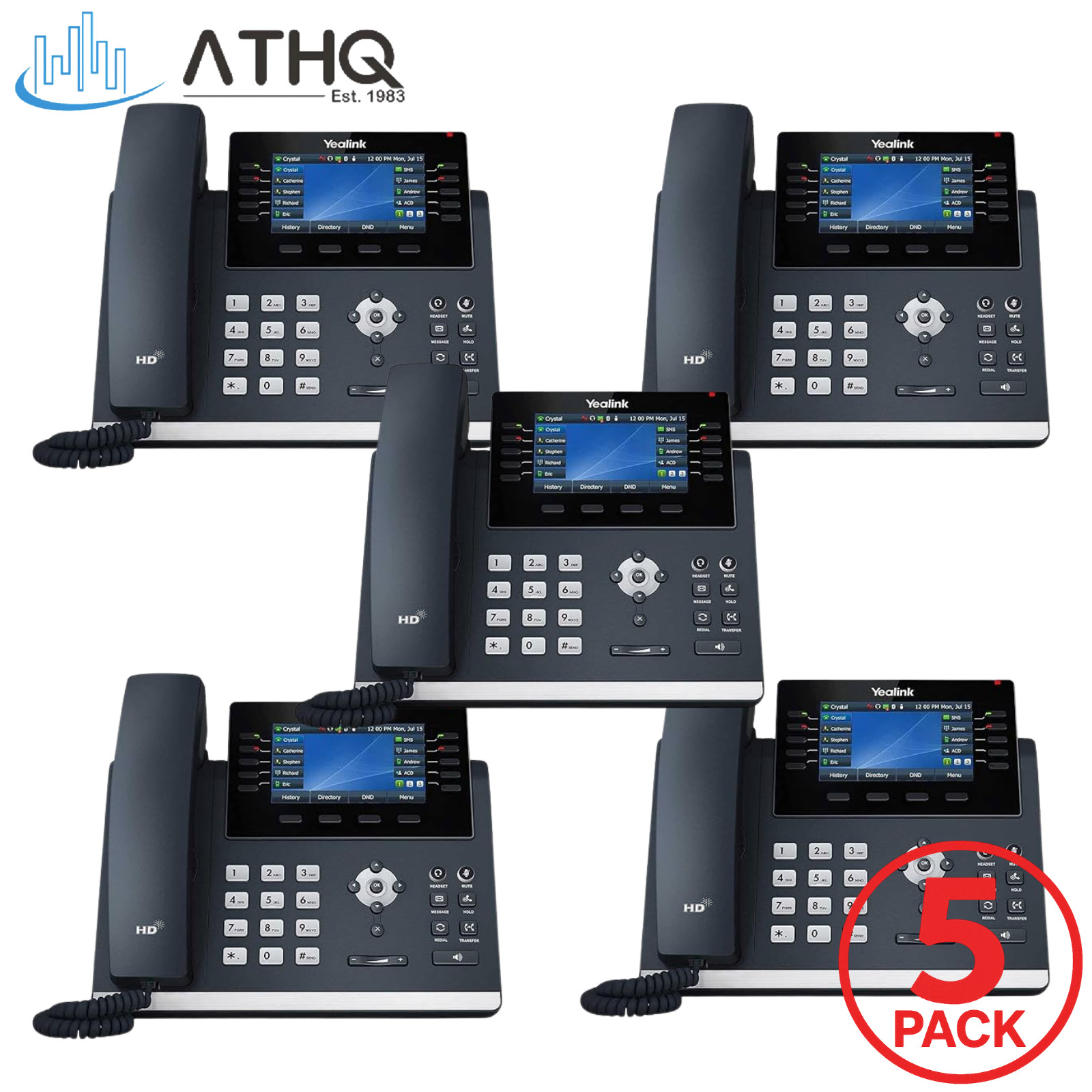 PACK OF 5 Yealink SIP-T46U Gigabit IP Business Phone 16 Lines VoIP PoE HD - NEW