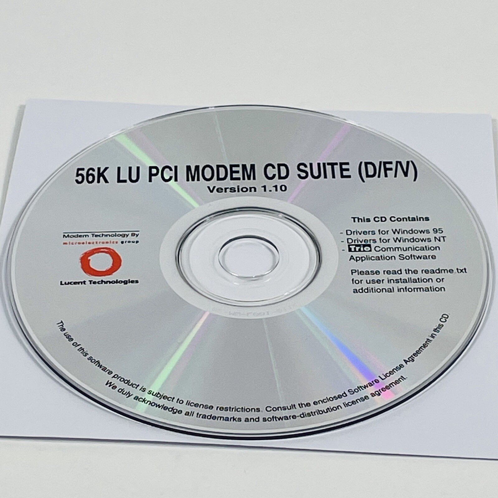 56K LU PCI Modem CD Suite (D/F/V) Version 1.10