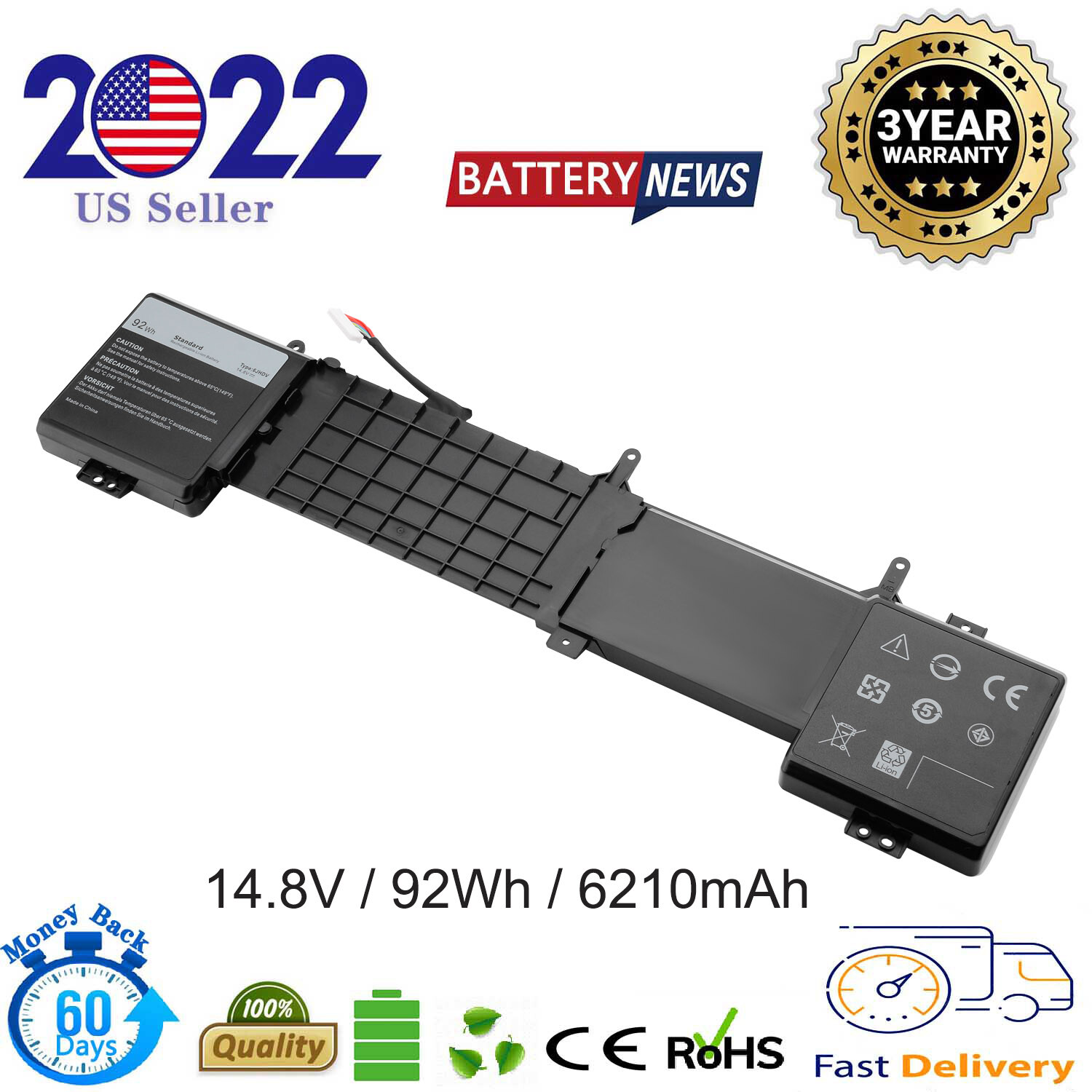 6JHDV Laptop Battery for Dell ALW17ER-4738 4838 3728 1828T Alienware 17 R2 6JHDV