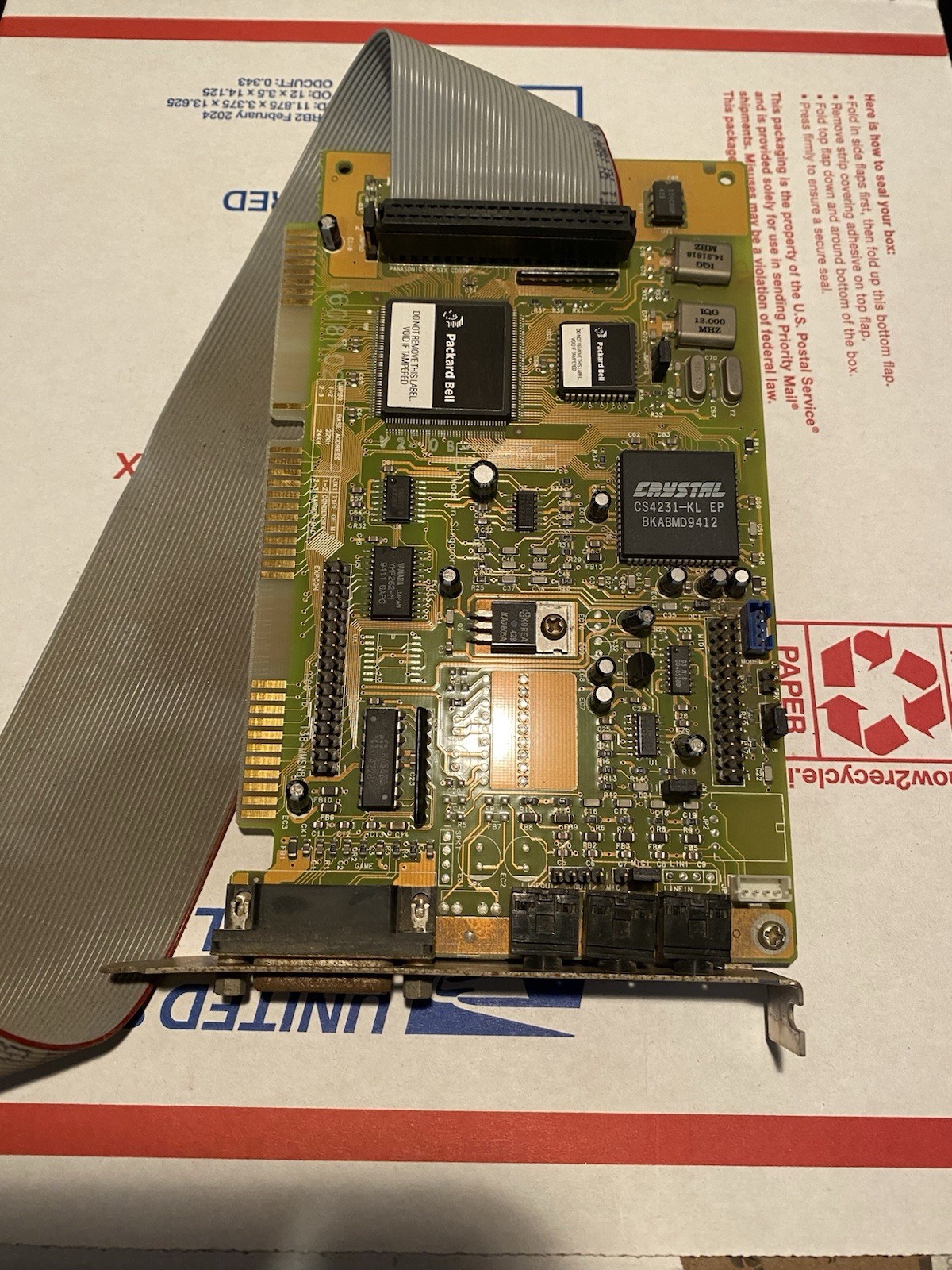 Vintage Packard Bell SRS Crystal CS4231A-KL 16bit ISA Modem Sound Card Combo
