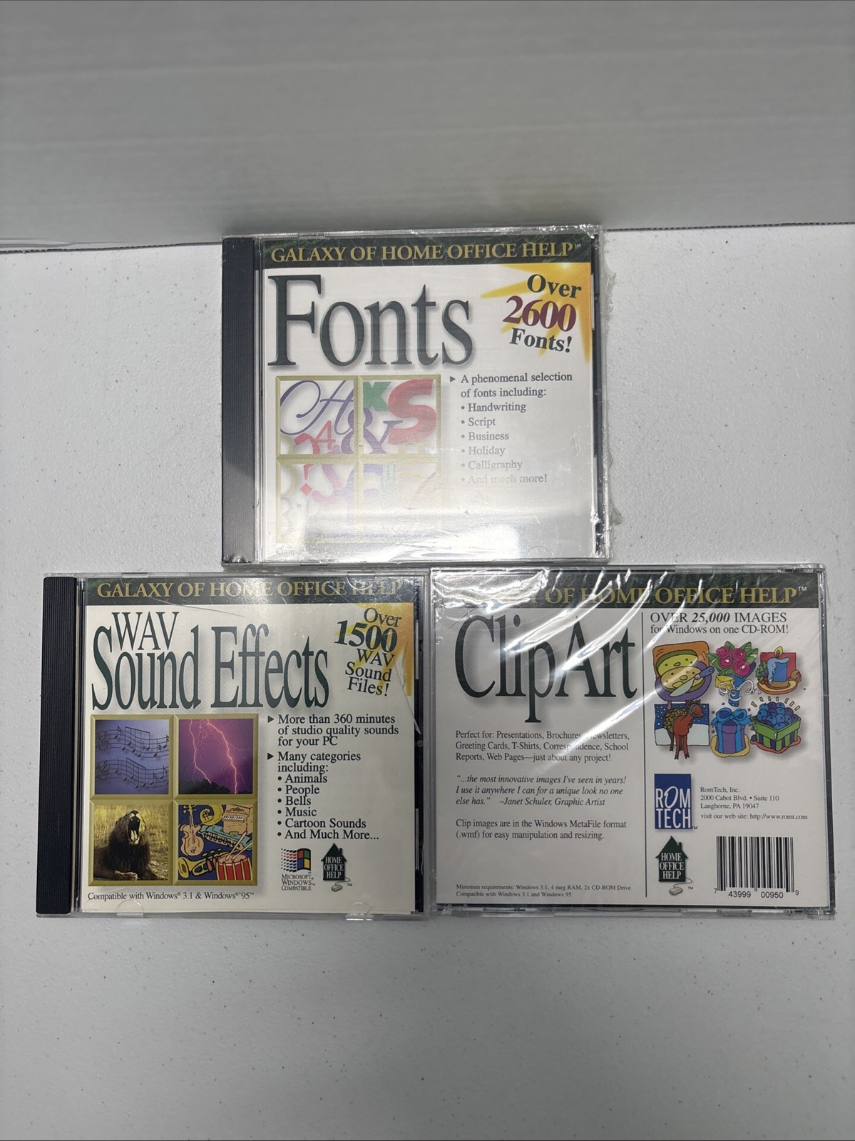 Vintage Computer Software Lot Of 3 Cd-Roms Galaxy Of Home Office Help 2-Sealed