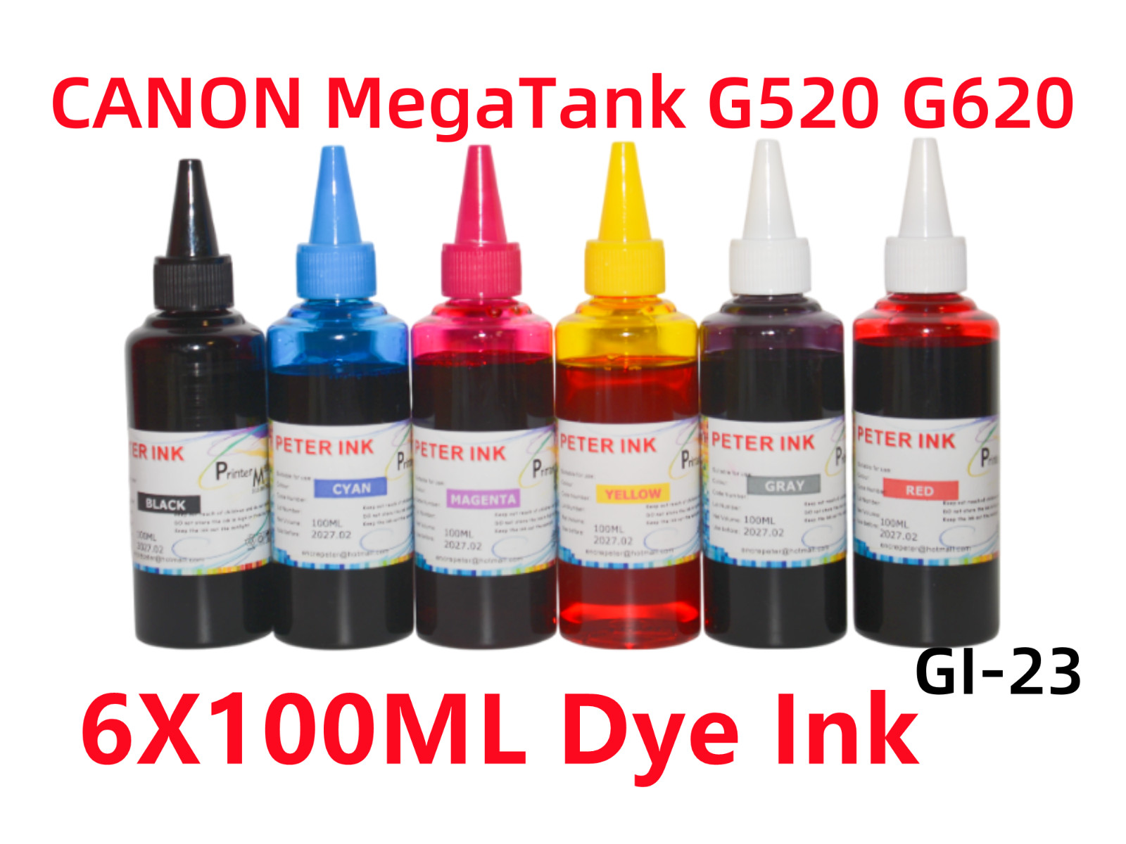 6X100ML Premium ink refills for Canon MegasTank G620 G520 Printer  GI-23 ink