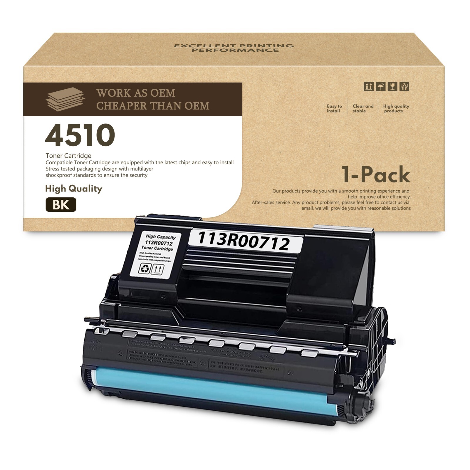 FADSOON® 113R00712 Black Toner for Xerox Phaser 4510B 4510DN 4510DT Printer, 1PK