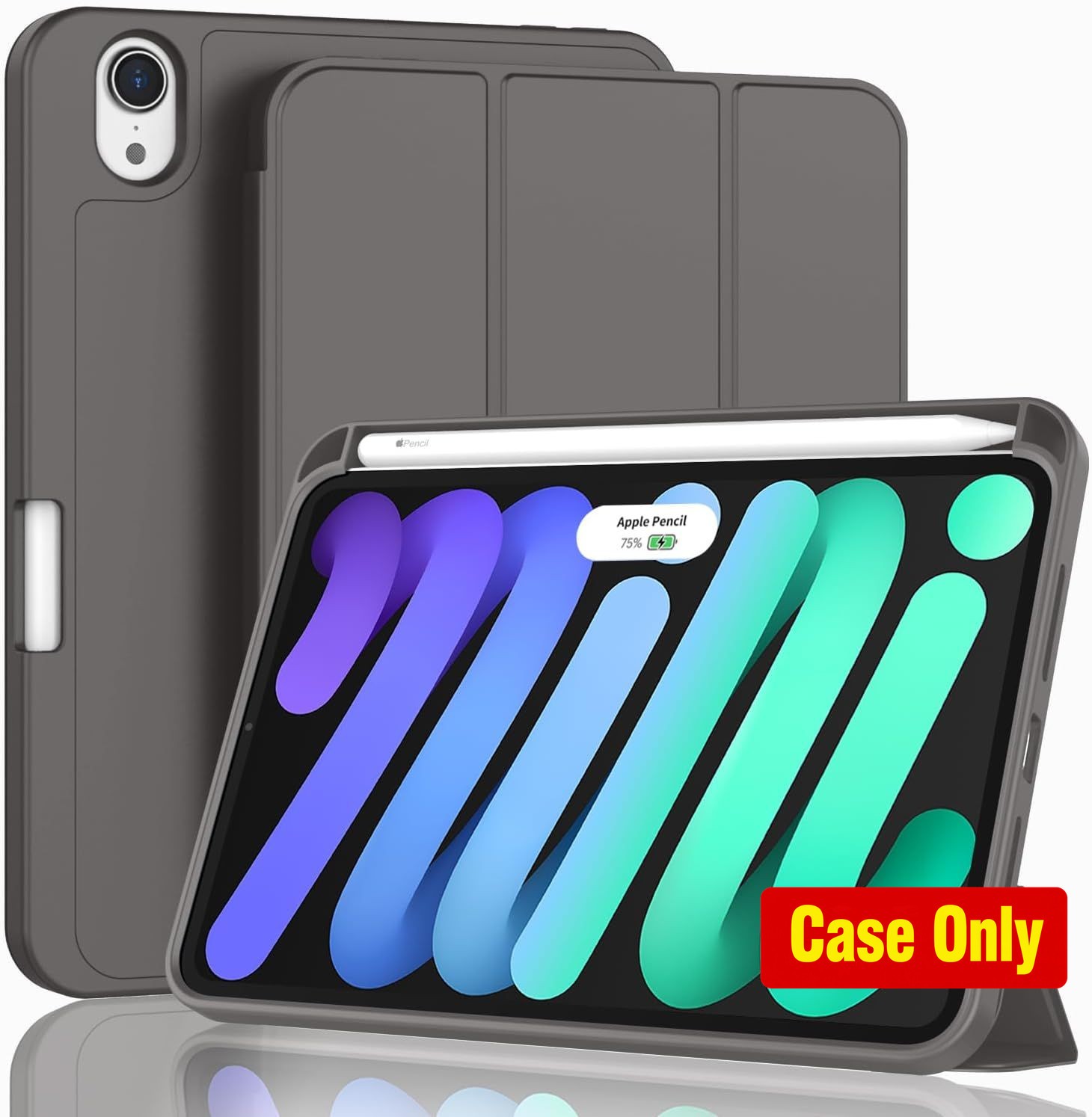 ZryXal iPad Mini 7 2024 & Mini 6 2021 Case, Space Gray, Pencil Holder, Auto Slee