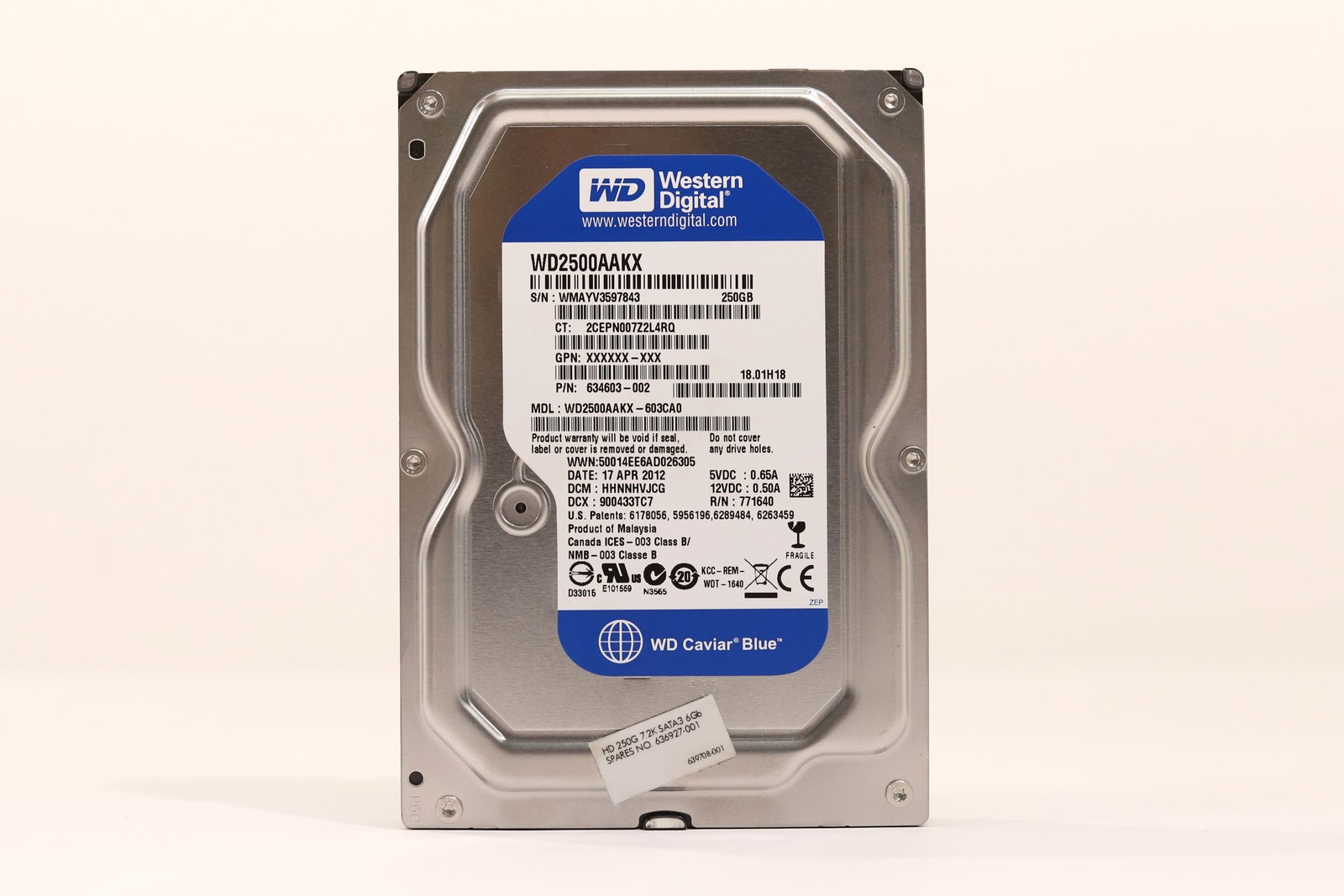HP WD2500AAKX-603CA0 250GB 3.5" 6Gb/s 7.2K RPM SATA Hard Drive P/N: 634603-002