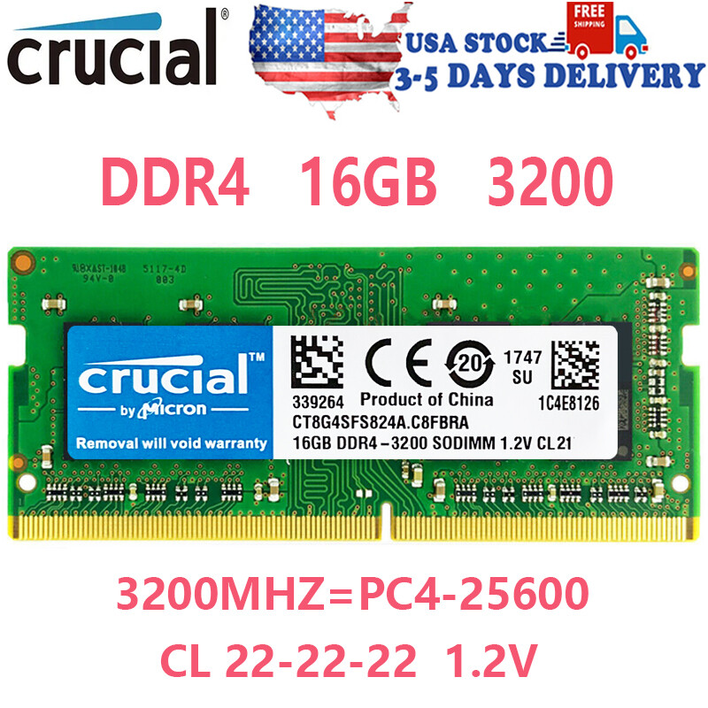 CRUCIAL DDR4 16GB 3200 MHz PC4-25600 Laptop SODIMM Memory RAM 1PCS 16GB 3200 MHz
