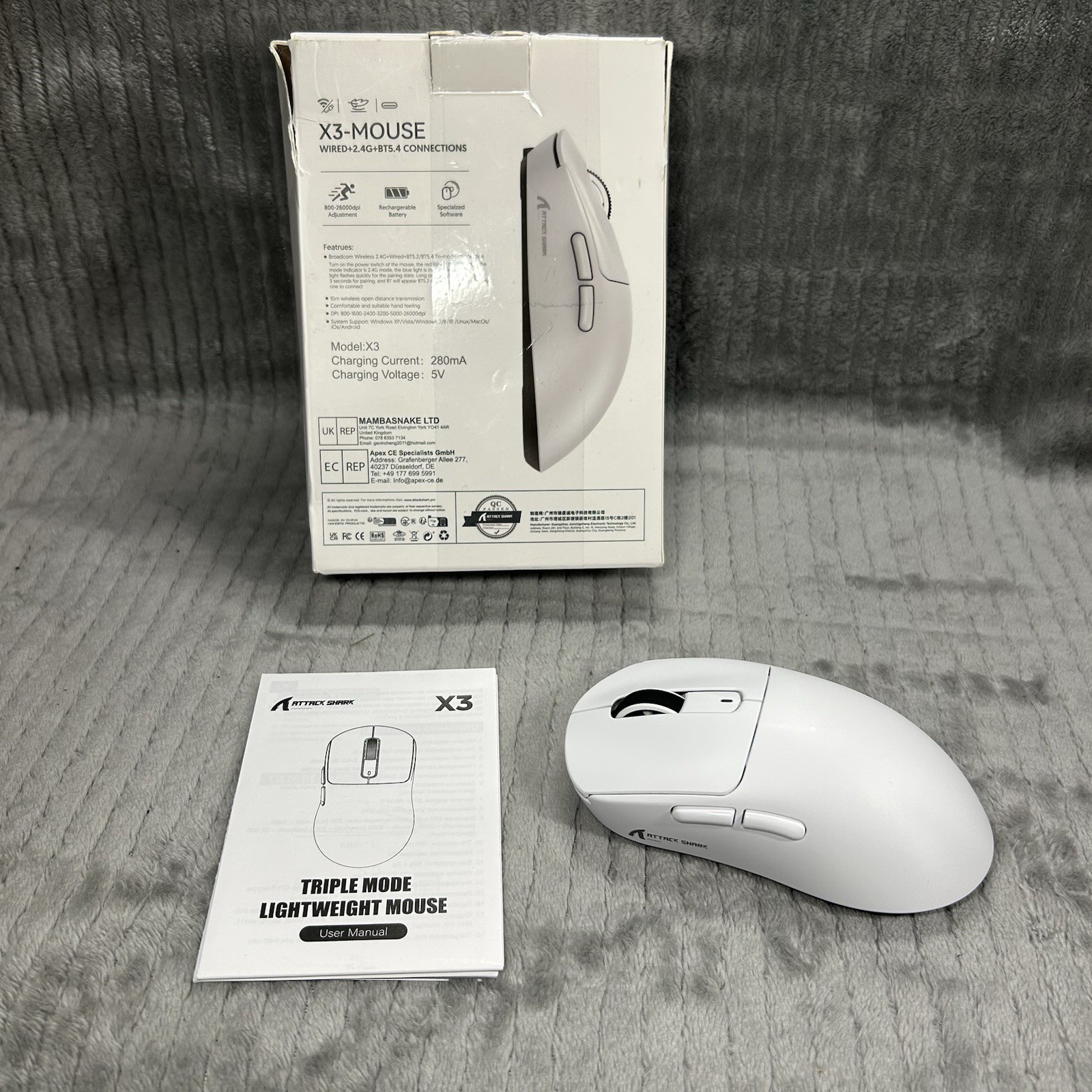 ATTACK SHARK X3 49g Ultra-Lightweight Wireless Gaming Mouse, White, Bluetooth
