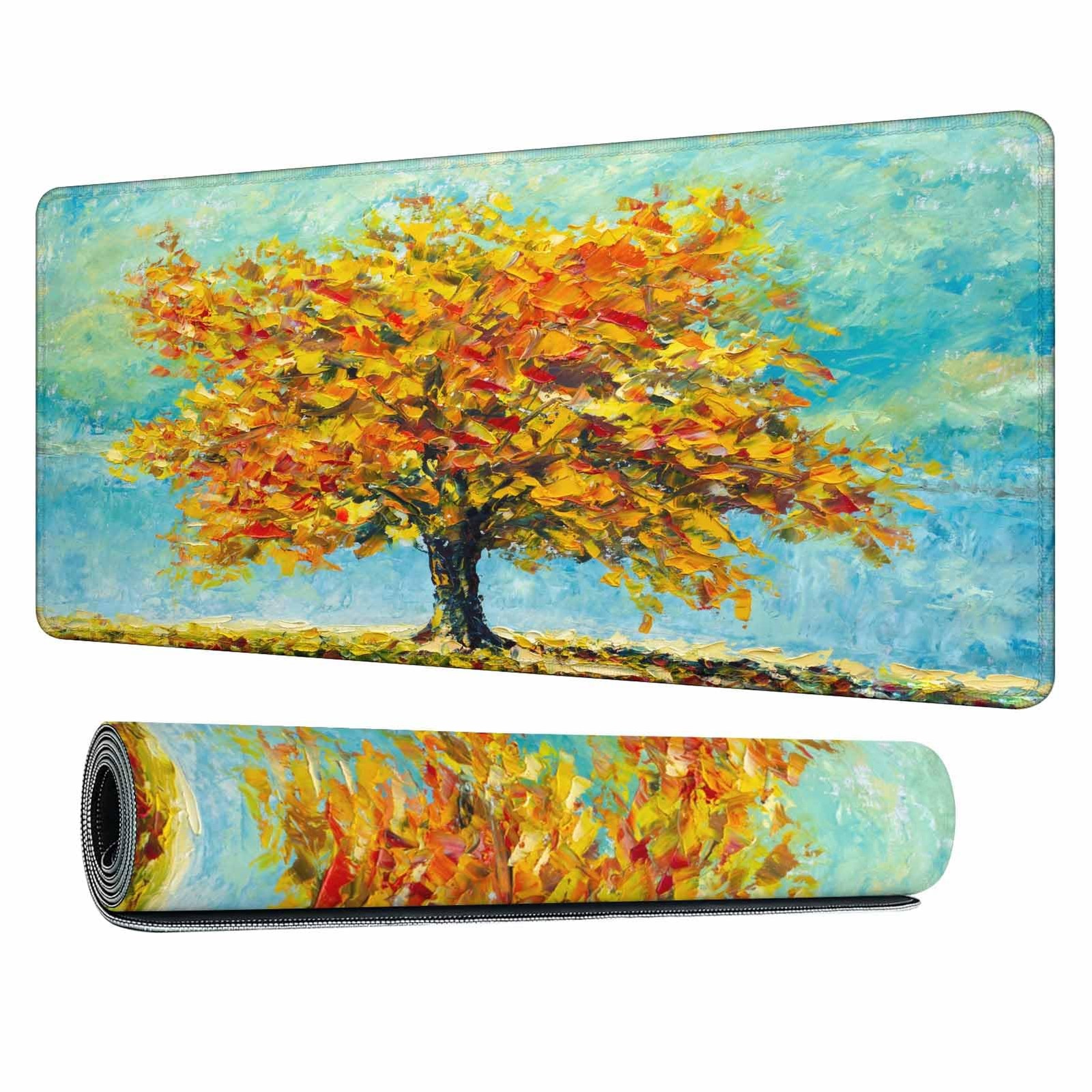 Autumn Landscape Painting Mouse Pad Nature Modern Impasto XL Gaming Mouse Key...