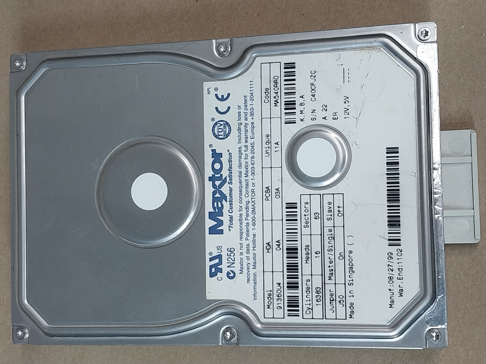 Maxtor 91360U4 Hard Drive HDA 04A A8A MA5408S0 Apple 13GB QRDXA 655T0018 3.5"