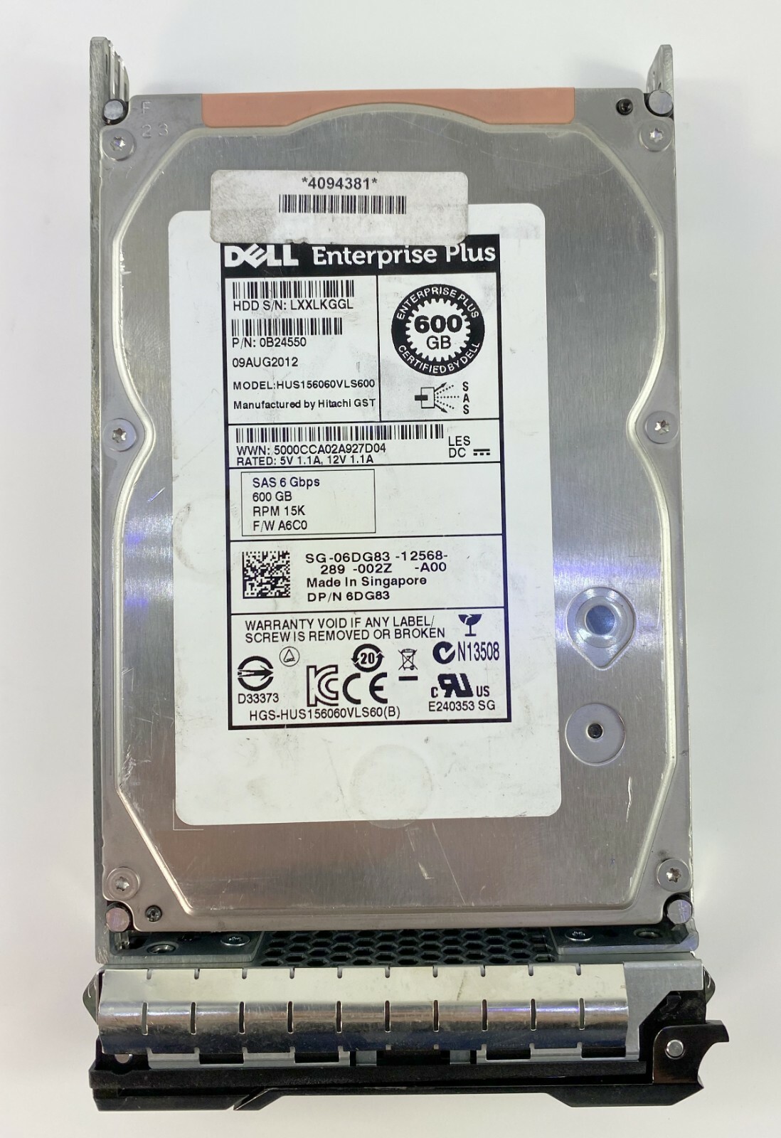  Dell HUS156060VLS60 600GB Internal 15000RPM 3.5" (W348K) HDD 6DG83