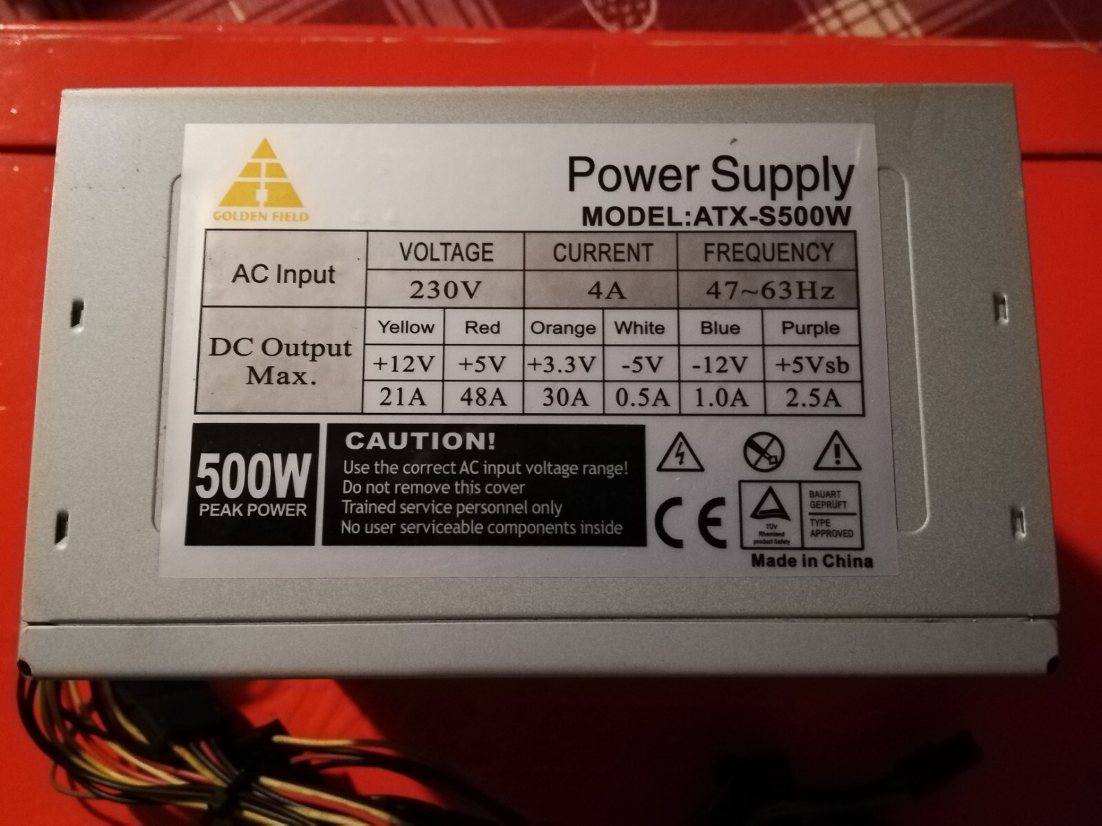 GOLDEN FIELD S500W - 500W Fixed PC Power Supply - 20+4 Pin 12V - For Repair