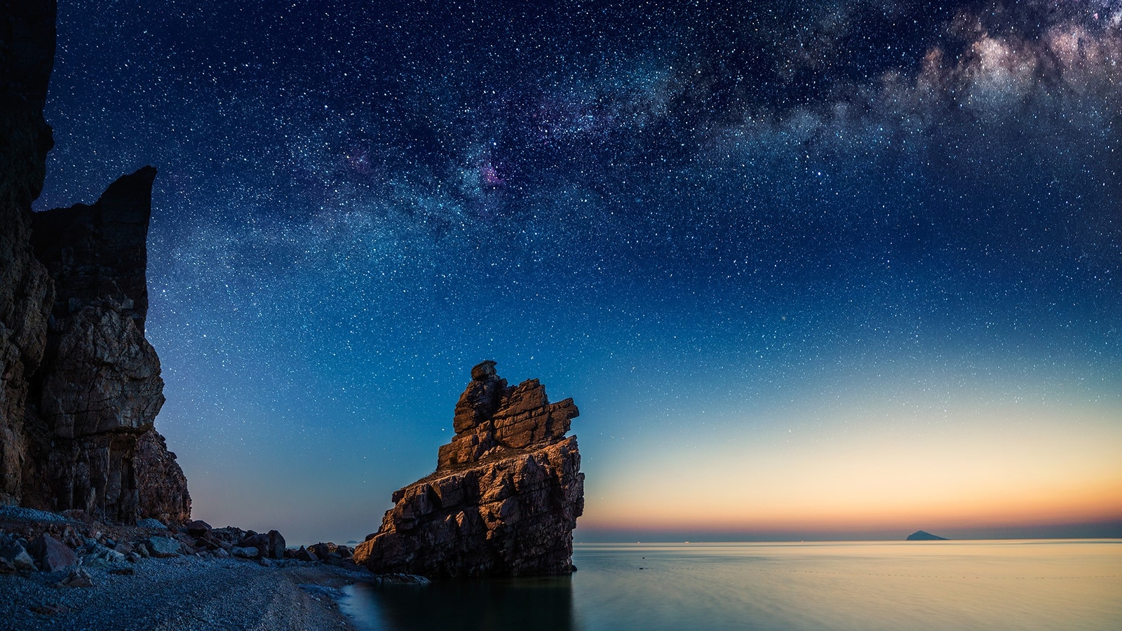 Landscape nature night mountains rocks water sea horizon Custom Gaming Mat Desk