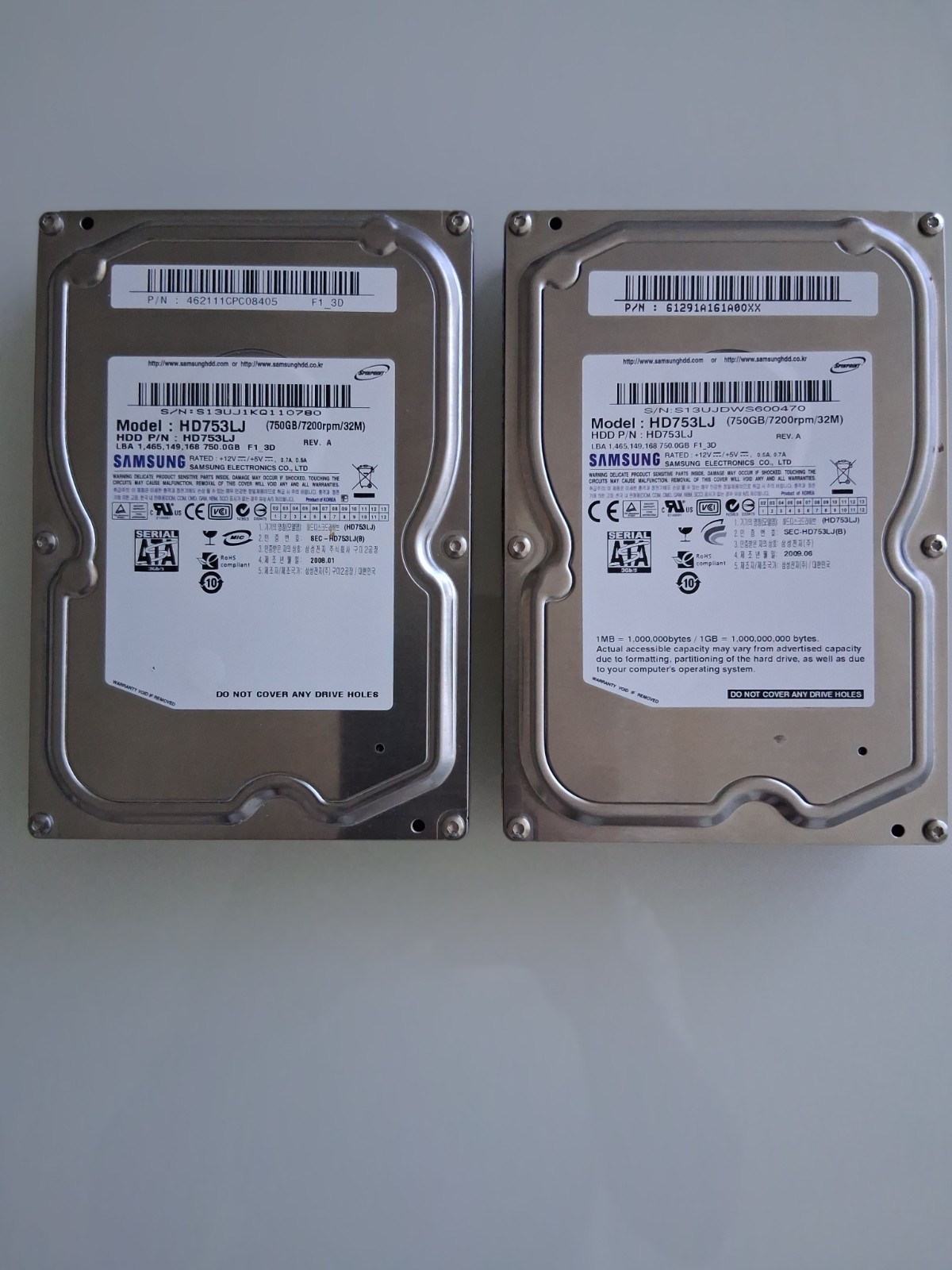 Samsung HD753LJ Spinpoint F1 750Gb SATA 3.5" HD SATA II 7200 RPM (Lot of 2)