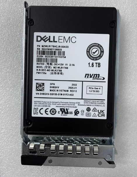 Dell 1.6TB 0H8GHV NVMe PCIe4.0 2.5" MU SSD MZWLRR1T6HCJR MZ-WLR1T6B