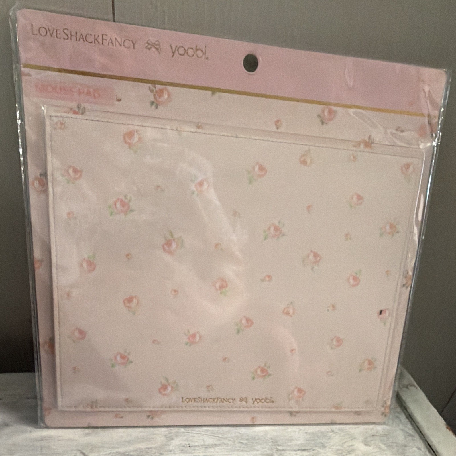 LoveShackFancy x yoobi Pink Floral Pattern Mouse Pad Non-Slip PVC 9x9 in