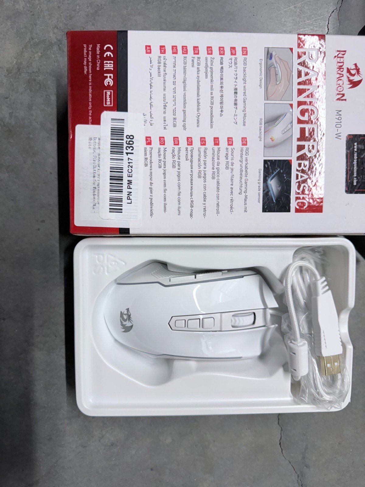 Redragon Ranger Basic M910H Wired Gaming Mouse, White