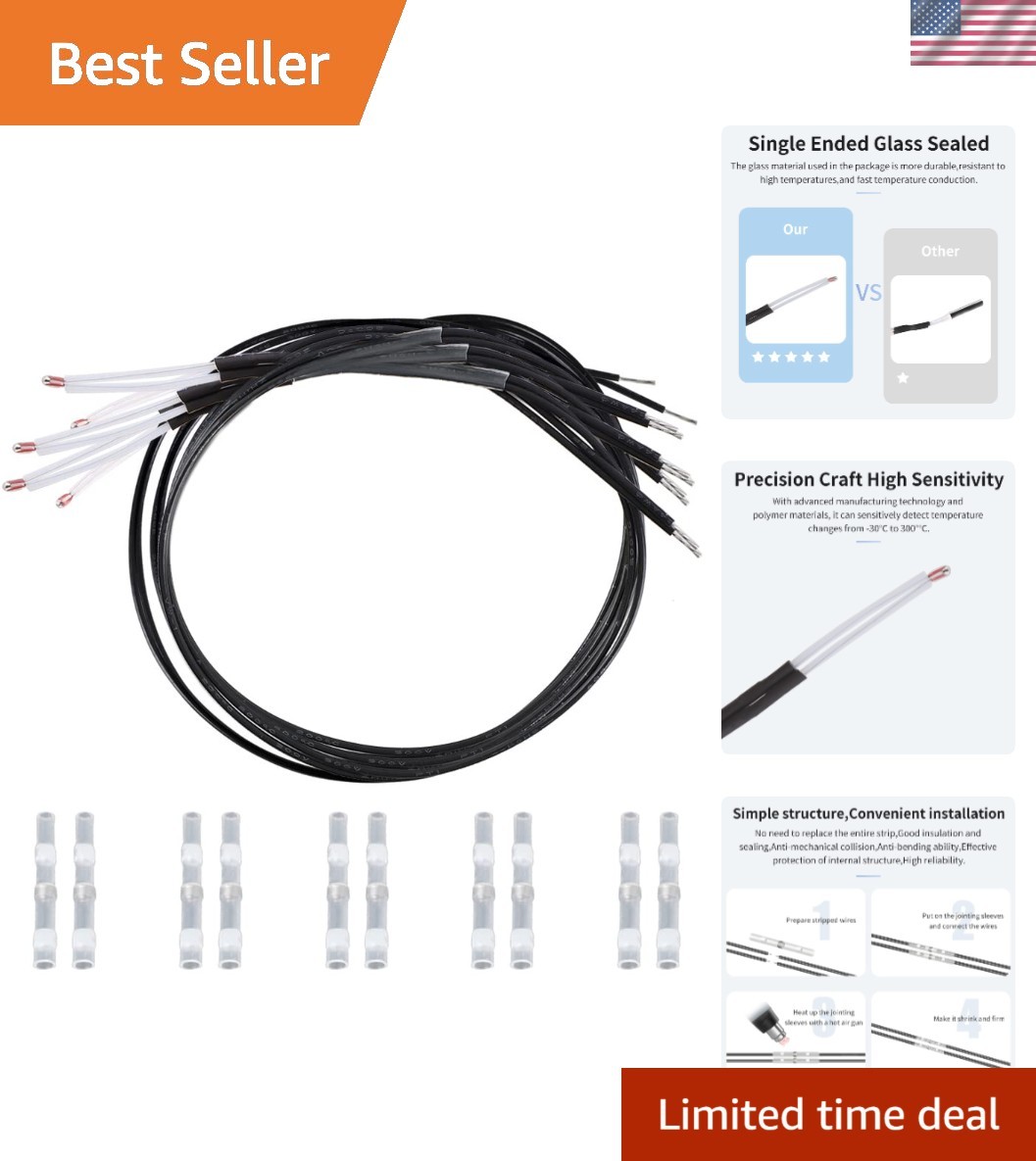 3D Printer Temp Sensor 5 Pack Quick Replacement Single Ended Glass Sealed for...