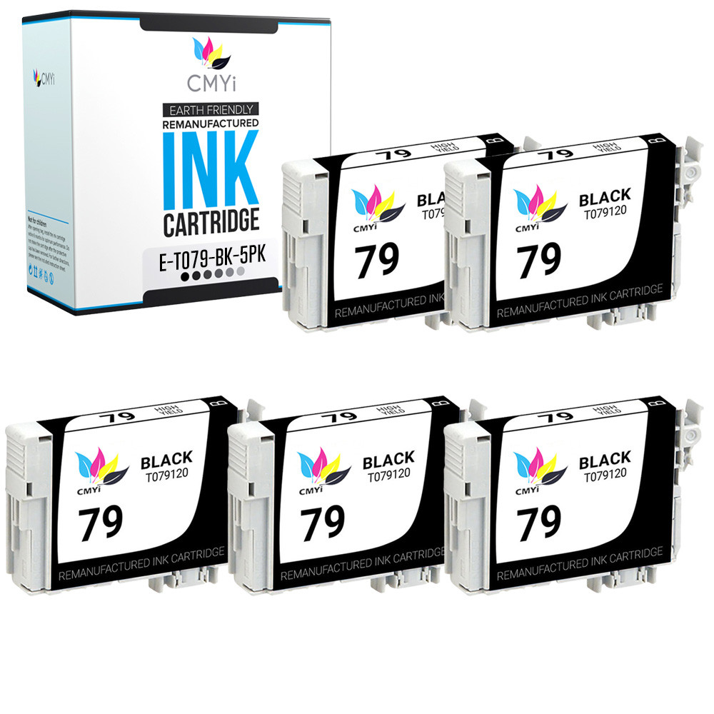 5PK Black Ink Cartridges for Epson 79 T079 Fits Stylus Photo 1400 Artisan 1430 
