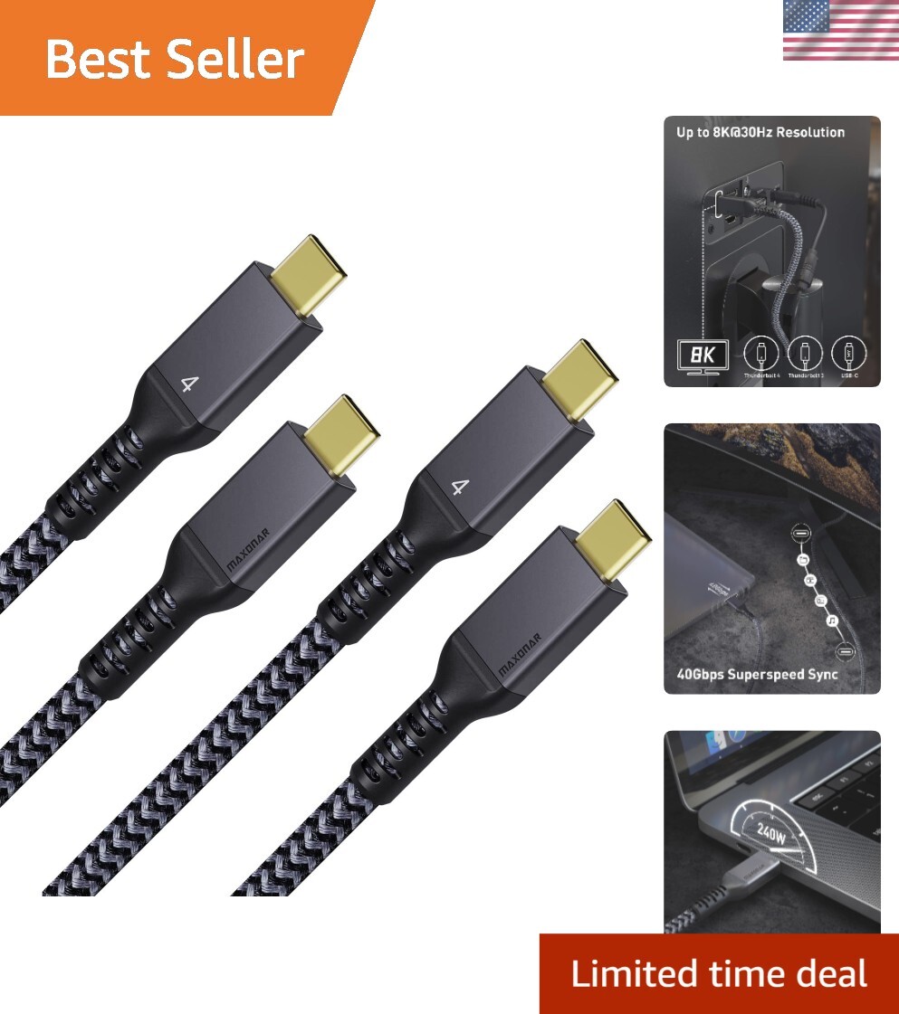 Versatile 2 Pack Thunderbolt 4 Cable 6.6Ft - 40Gbps Data Transfer & Fast Charge