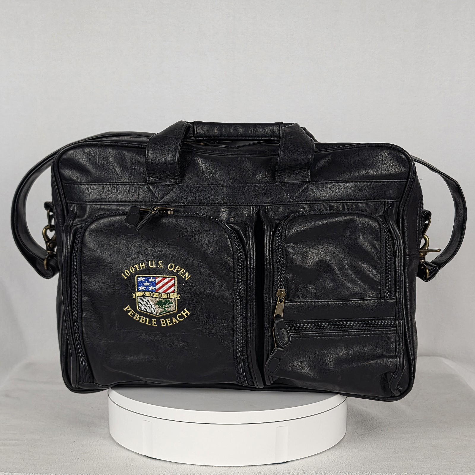 Vtg Pebble Beach 100th US Open 2000 Tiger Woods Leather Msngr Briefcase Satchel