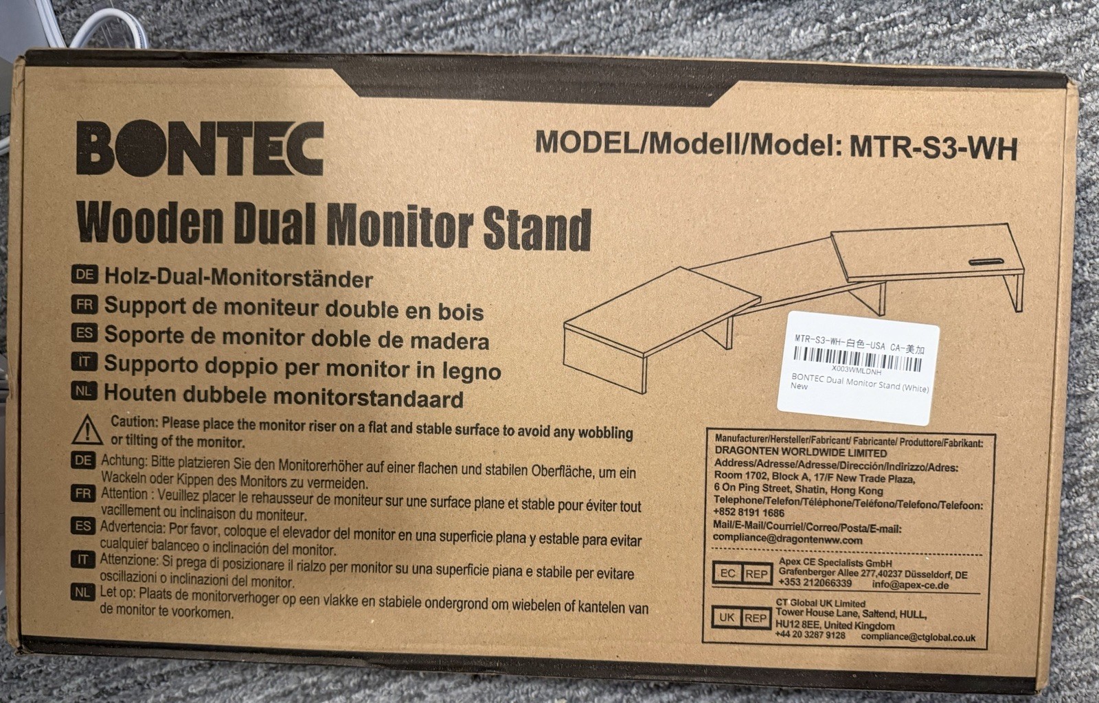 BONTEC Dual Monitor Stand Riser Fixed Universal MTR-S3-WH White
