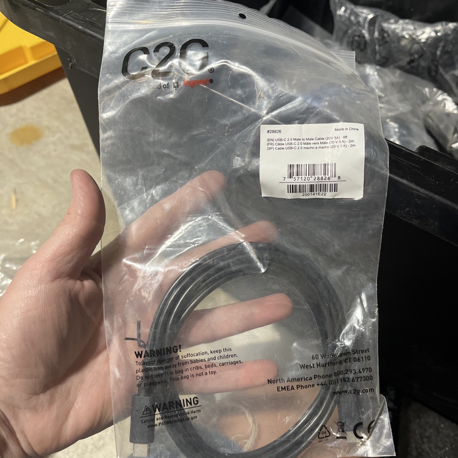 USB-C Cable - C2G USB-C 2.0 M/M Cable 28826 (3A Charging) - 6' - Black