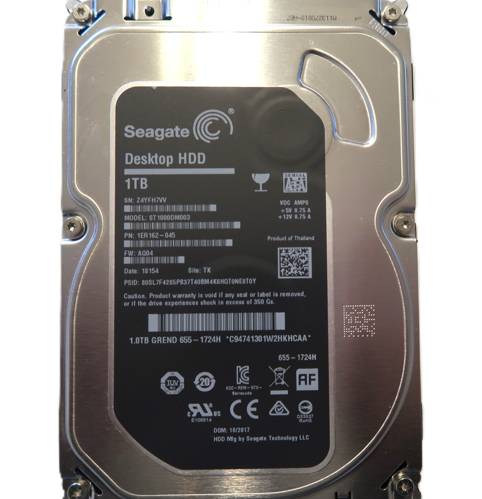 ST1000DM003 1ER162-045 AQ04 (Z4YF) TK Thailand 1TB 3.5" Sata HDD 10/2017