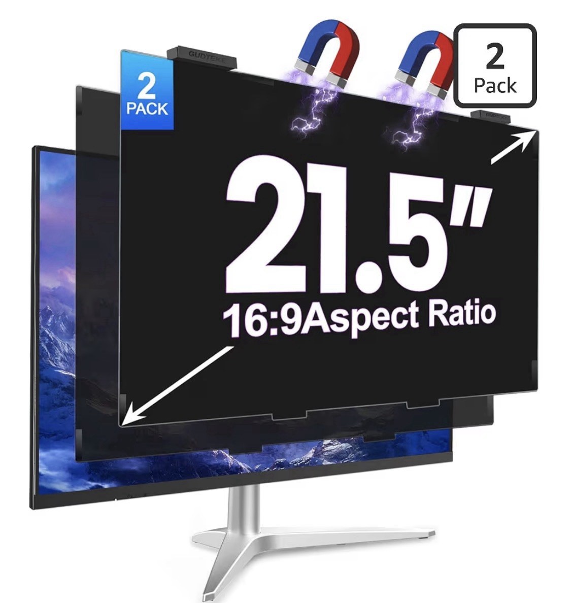 2Pack Magnetic 21.5” Privacy Screen Computer Hanging Removable Anti-Blue/Glare