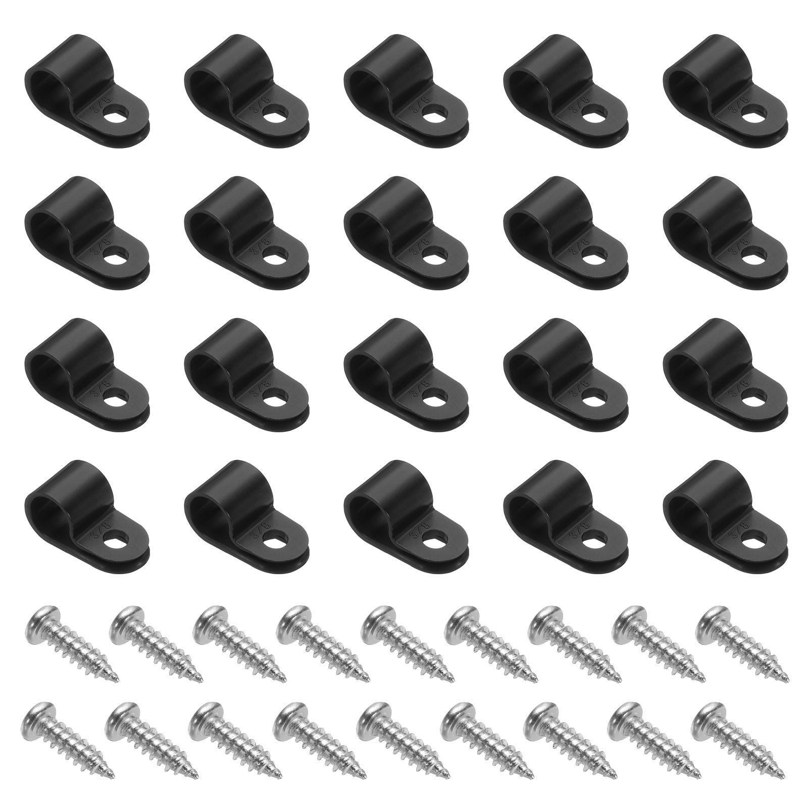 120pcs Cable Clamps 3/8" R-Type Nylon Rope Light Clips with Screws,Black
