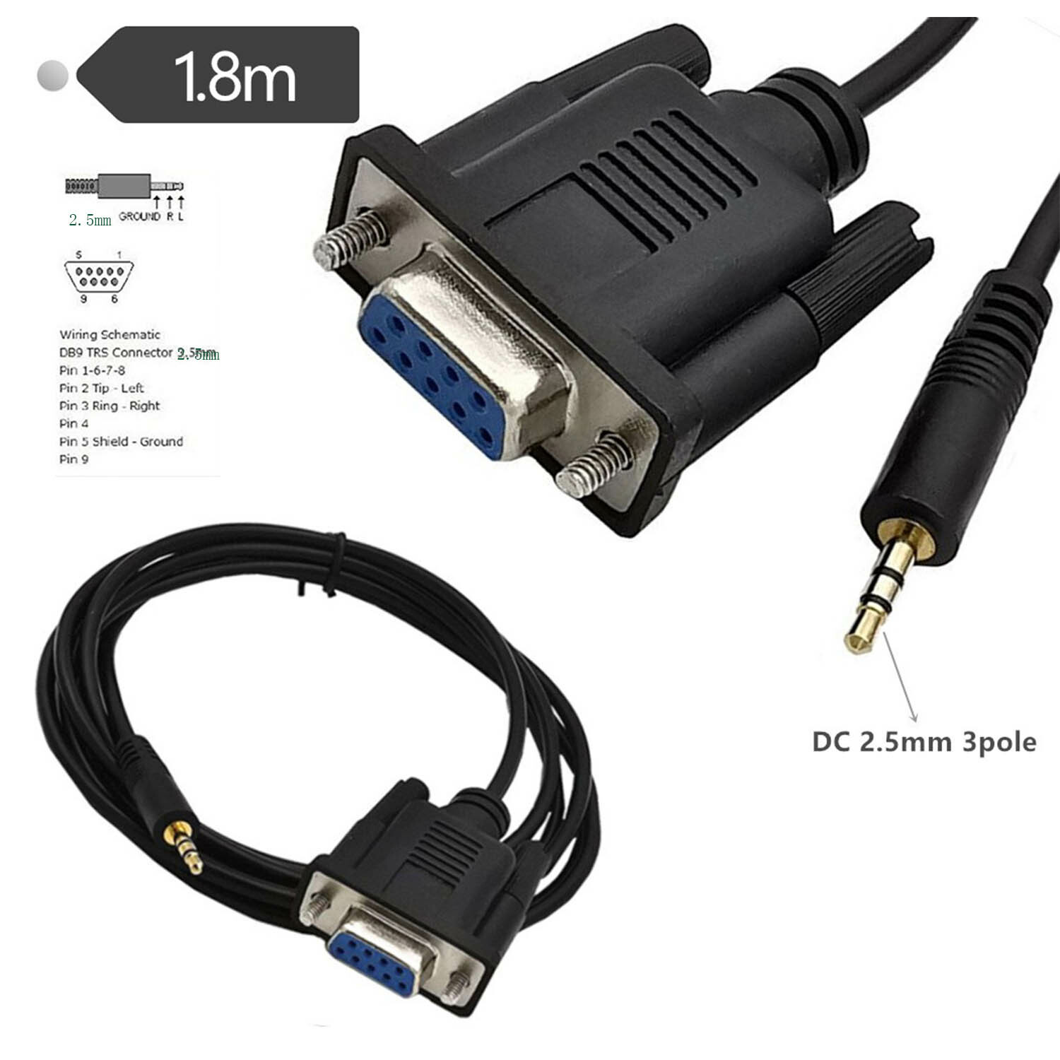RS232 DB9 9 Pin Female To TRS 2.5mm Male Stereo Serial Data Converter Cable 6Ft