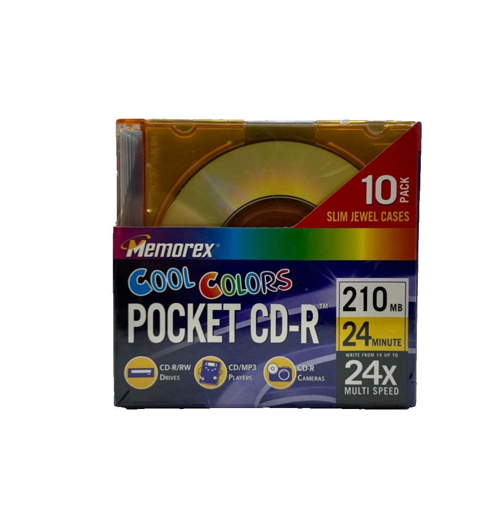 10 Pack Memorex Cool Colors Pocket CD-R 24X 210 MB 24 Minute New Sealed NOS
