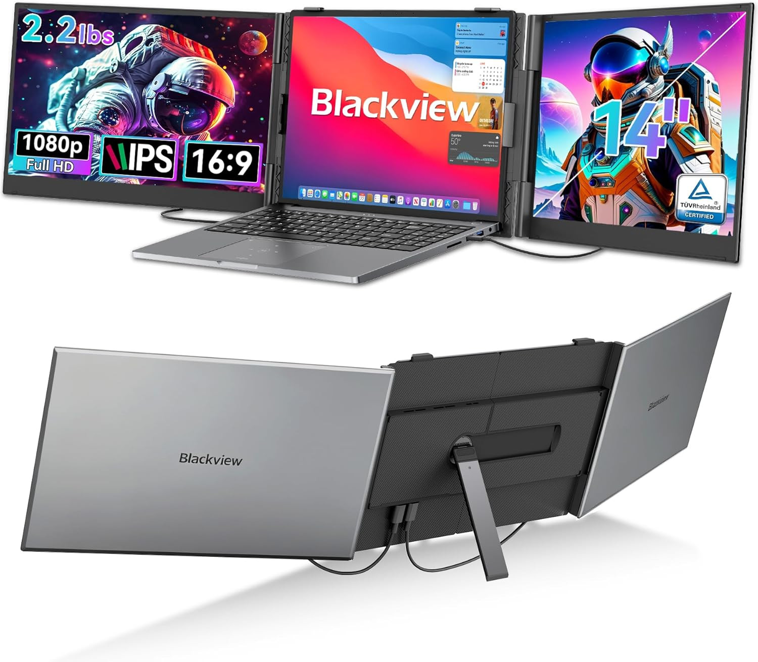 14" Triple Laptop Screen Extender 1080P FHD IPS Portable USB-C Plug Windows Mac