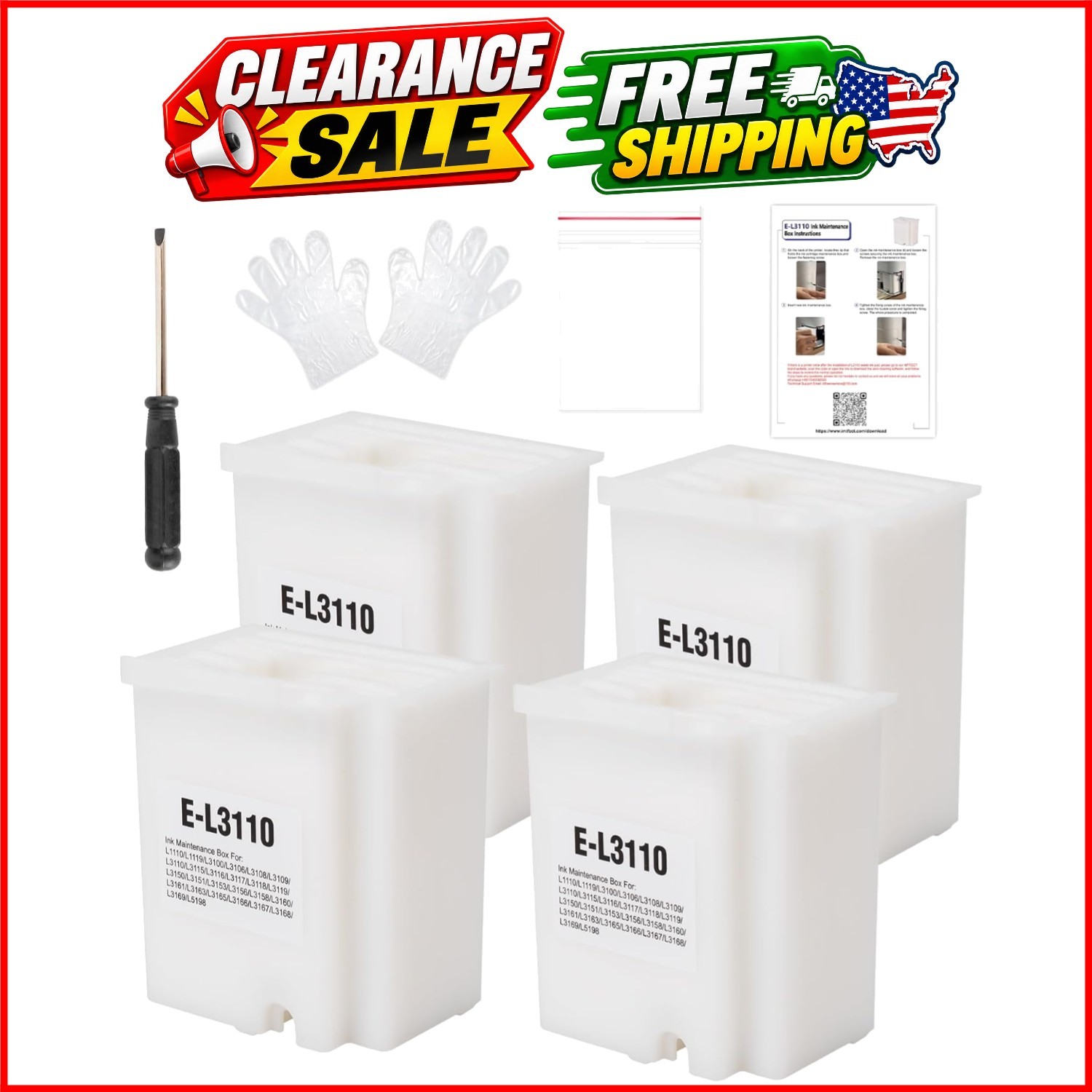 4pcs Waste Ink Pad Replacement with Zeroing Software, Compatible for ET-2800 ...