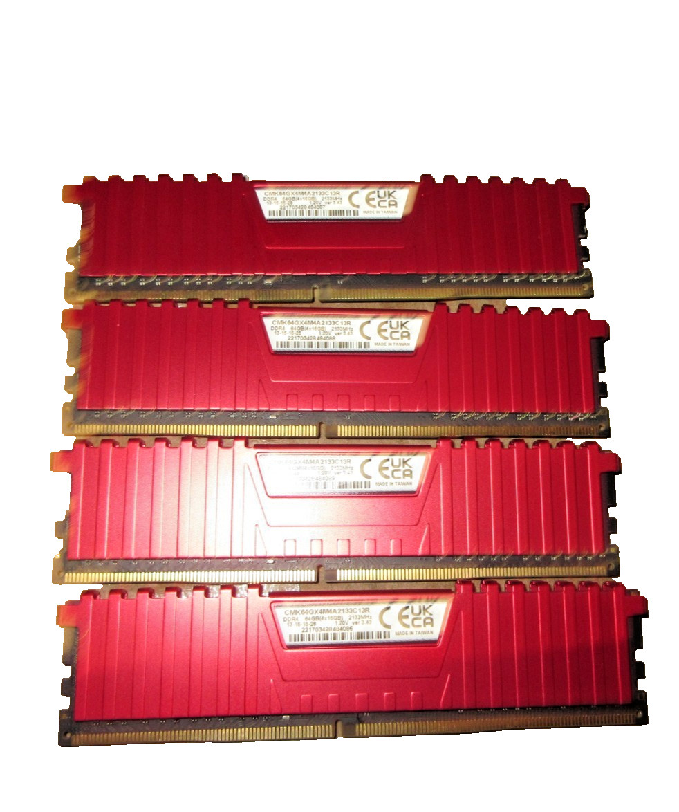 LOT OF 4 Corsair CMK64GX4M4A2133C13R Vengeance LPX 64GB (4x16GB) DDR4-2133MHz