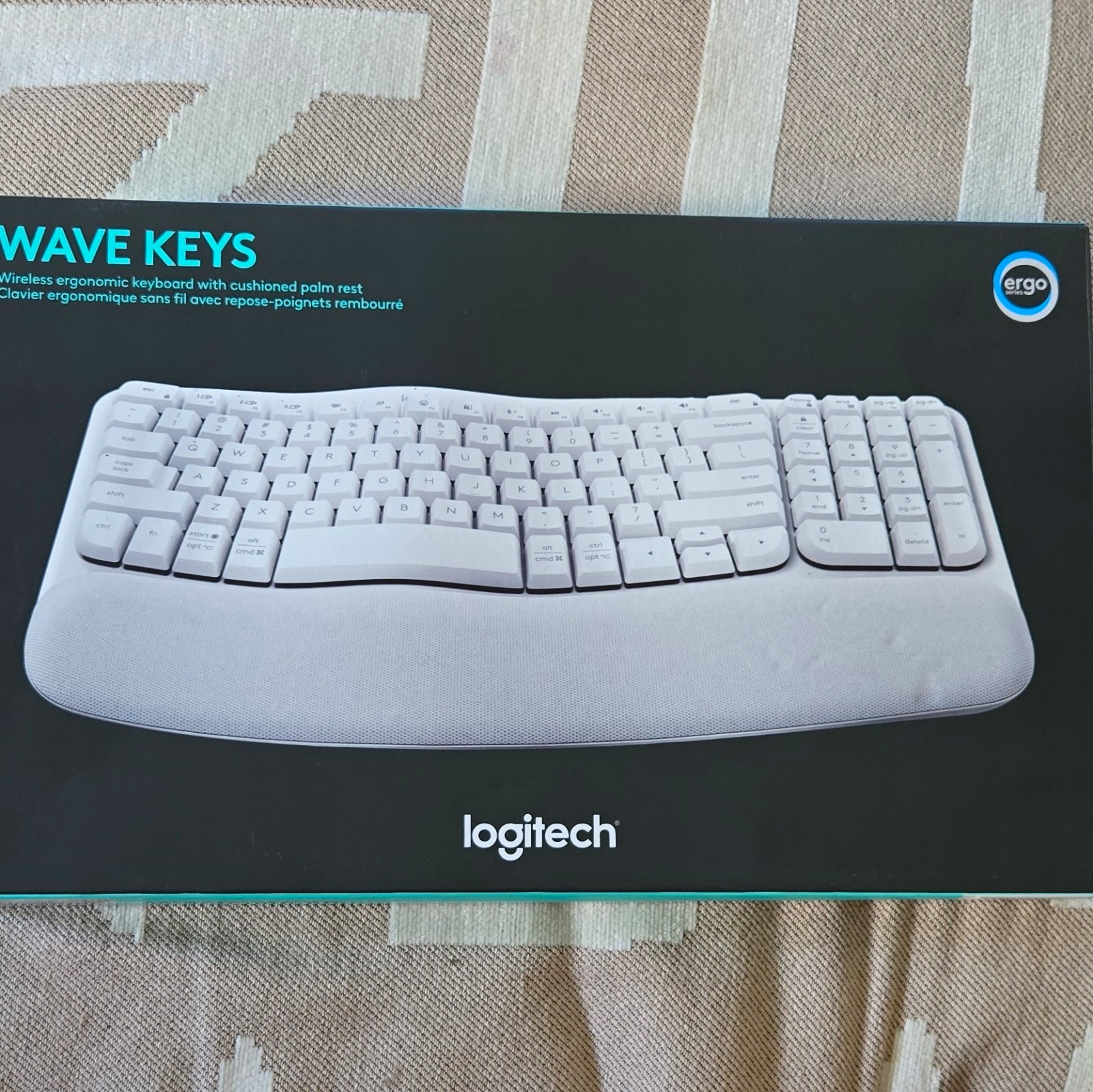 Logitech Wave Keys Wireless Ergonomic Keyboard w/ Palm Rest White/Gray QWERTY