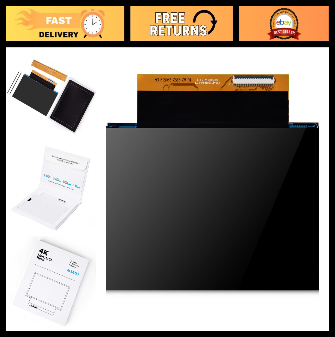 6.6" 4K Mono LCD Screen for Mars 5 MSLA Resin 3D Printer - High Precision Upgrad