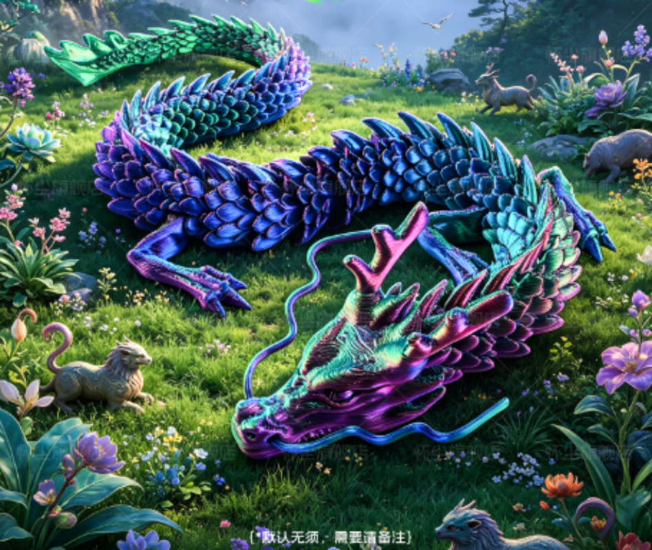3D printed movable colorful purple dragon toy with joint mechanism 30/ 45/ 60cm