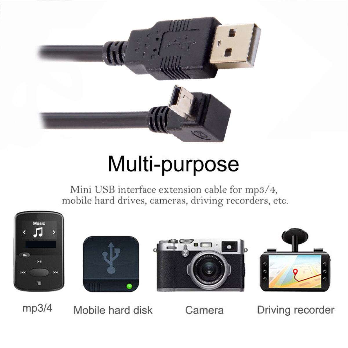NFHK Male Left Angled 90 Degree Charge Cable to USB 2.0 Male Data 5Pin Mini US B