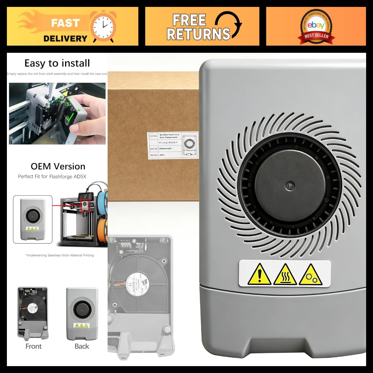 Extruder Front Cover with 4010 Cooling Fan for 3D Printer - Prevents Extrusion F